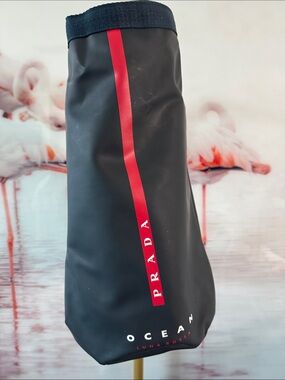 Prada Black Toiletry Pouch with Red Stripe water proof bag